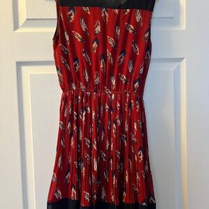Kenzo Red Feather Print Mini Dress